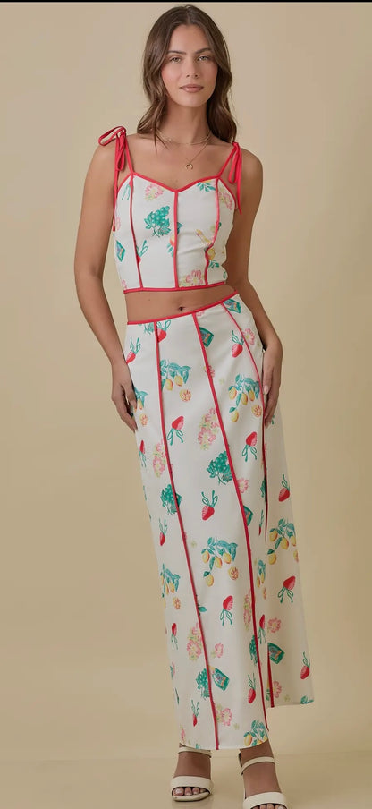 Strawberry Lemonade Midi Skirt