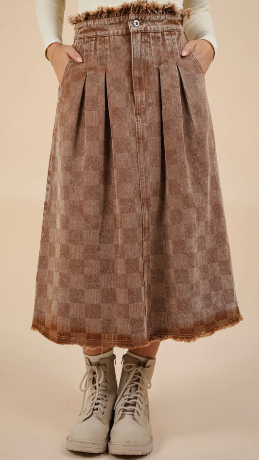 Brown Checkered Skirt