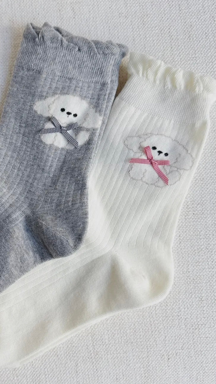 Bichon Puppy Socks – Gray or Cream