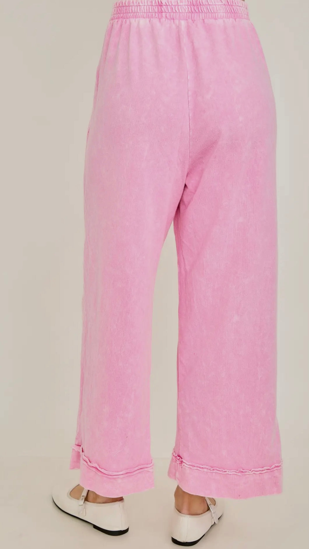 Bubblegum Pink Mineral Wash Heart Patch Cropped Pants