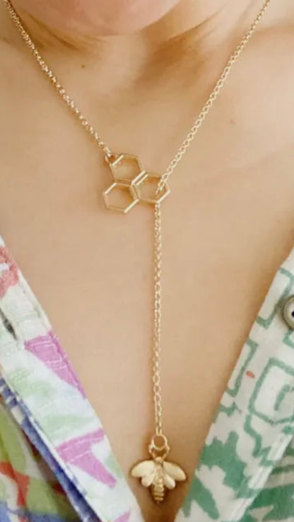 Bee with Me Necklace – Gold Honeycomb & Bumblebee Charm