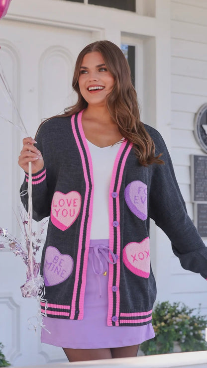 Candy Heart Cardi – Chenille Patch Valentine Cardigan
