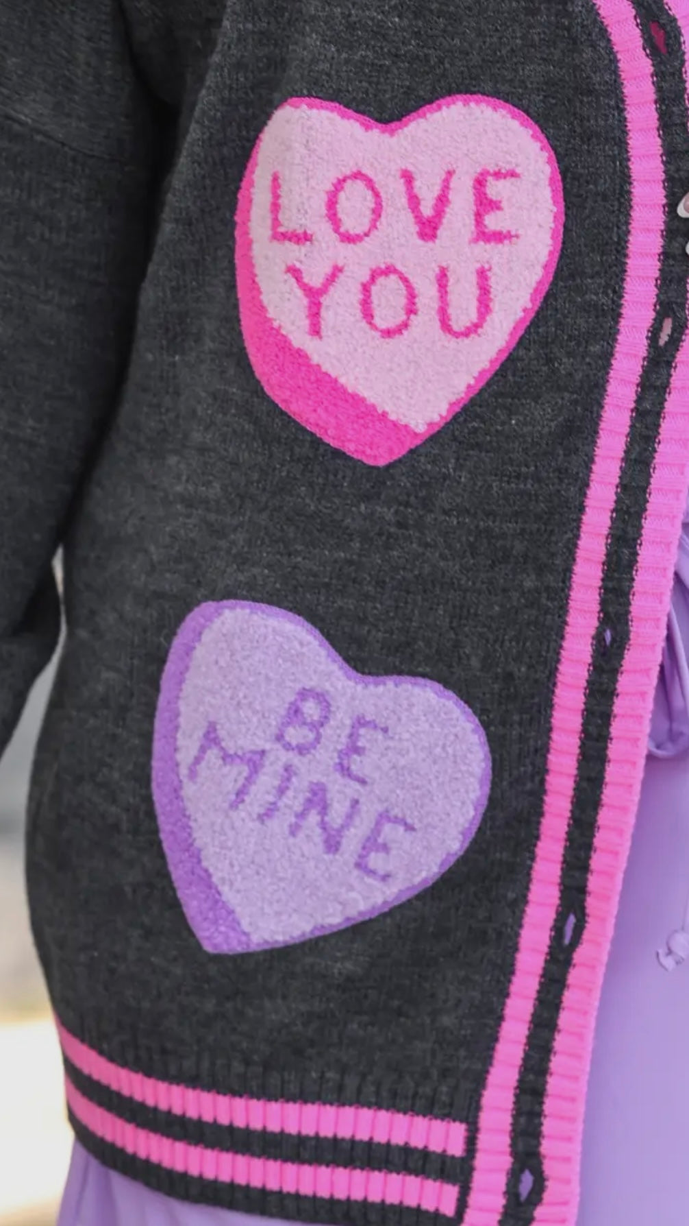 Candy Heart Cardi – Chenille Patch Valentine Cardigan