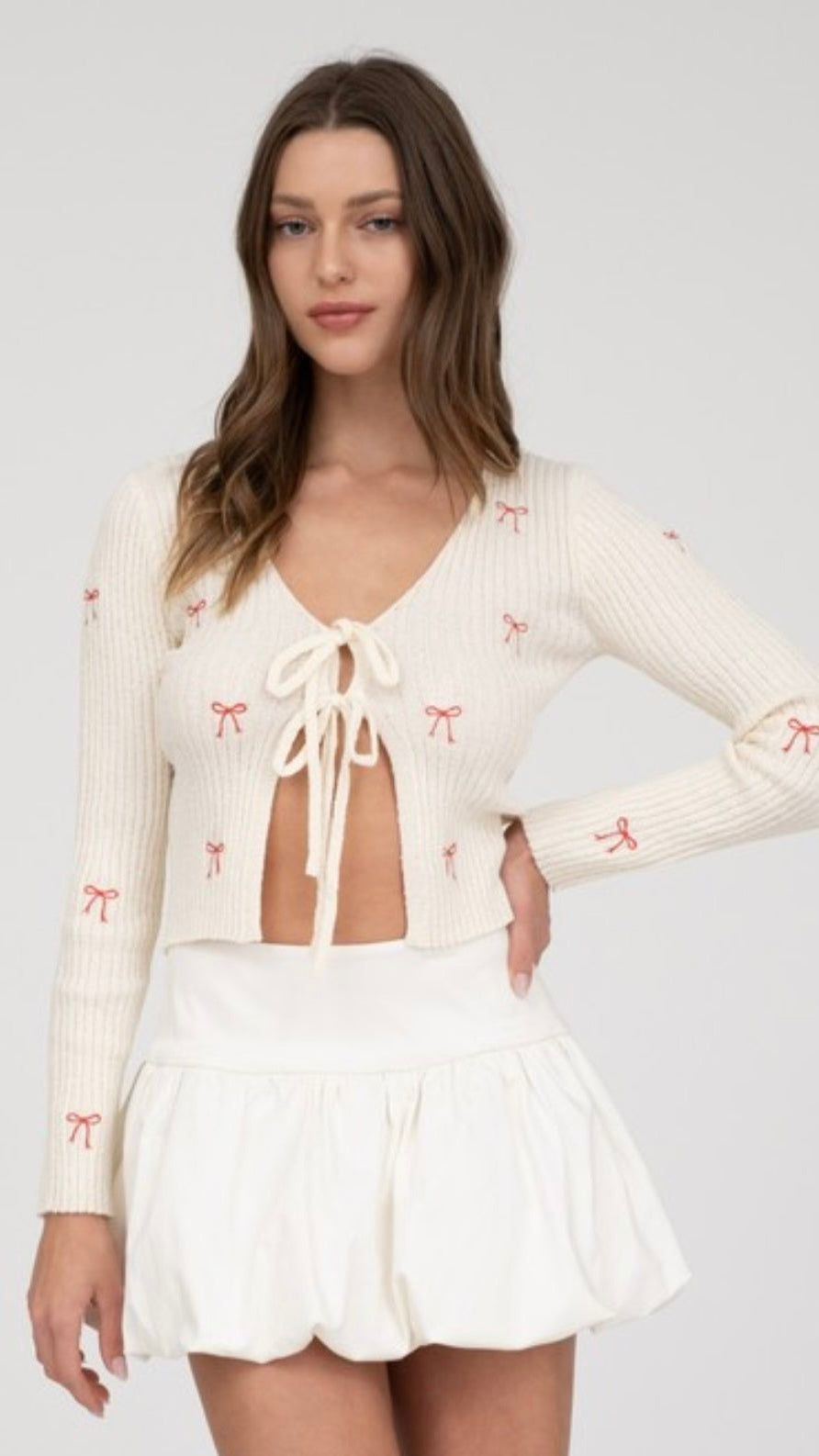 Cream Front Tie Bow Sweater