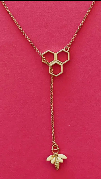 Bee with Me Necklace – Gold Honeycomb & Bumblebee Charm