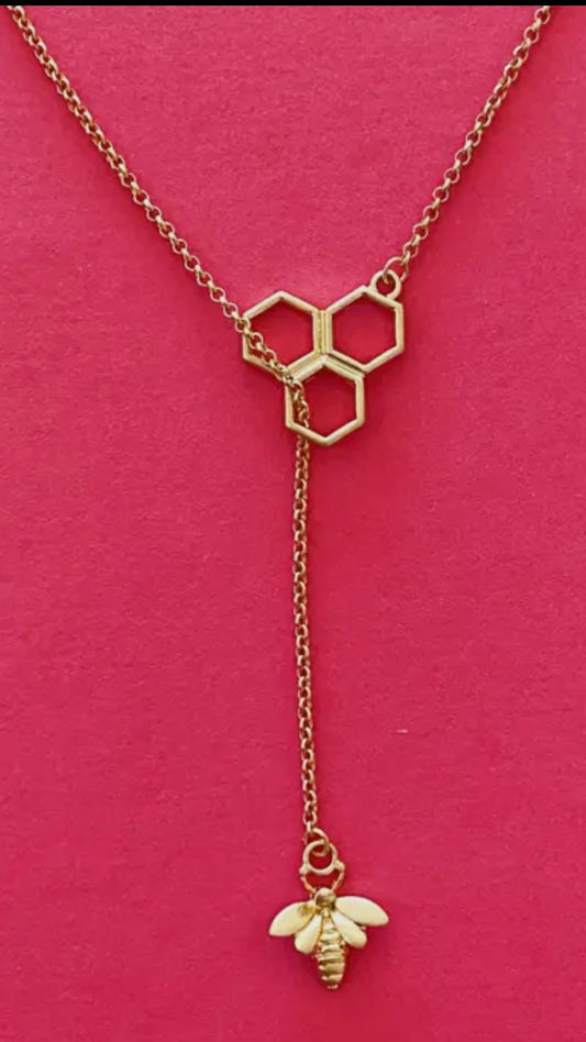 Bee with Me Necklace – Gold Honeycomb & Bumblebee Charm