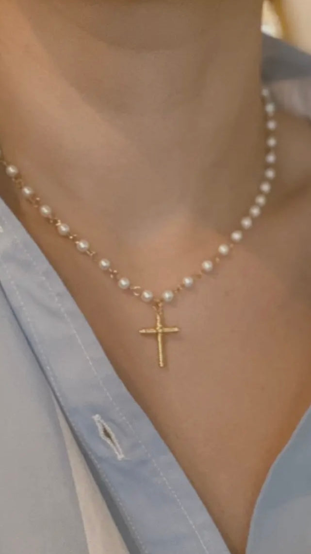 Cabled Cross Pendant Necklace