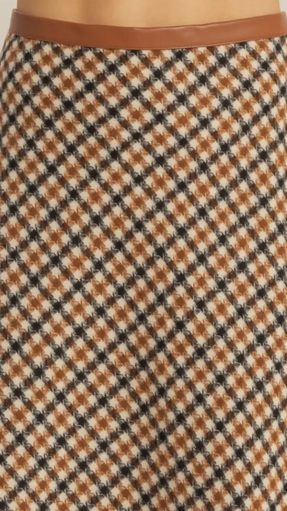 Cinnamon Houndstooth Midi Skirt