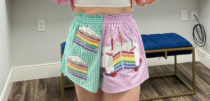 Queen of Sparkles Colorblock Gingham Rainbow Birthday Cake Sutton Up Short