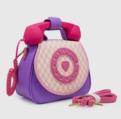 Pastel Checkerboard Ring Ring Phone Purse | Retro Phone Handbag