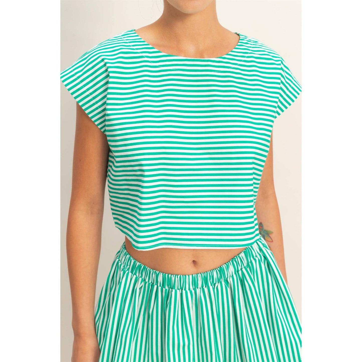 Striped Dolman Sleeve Top & Skirt Set