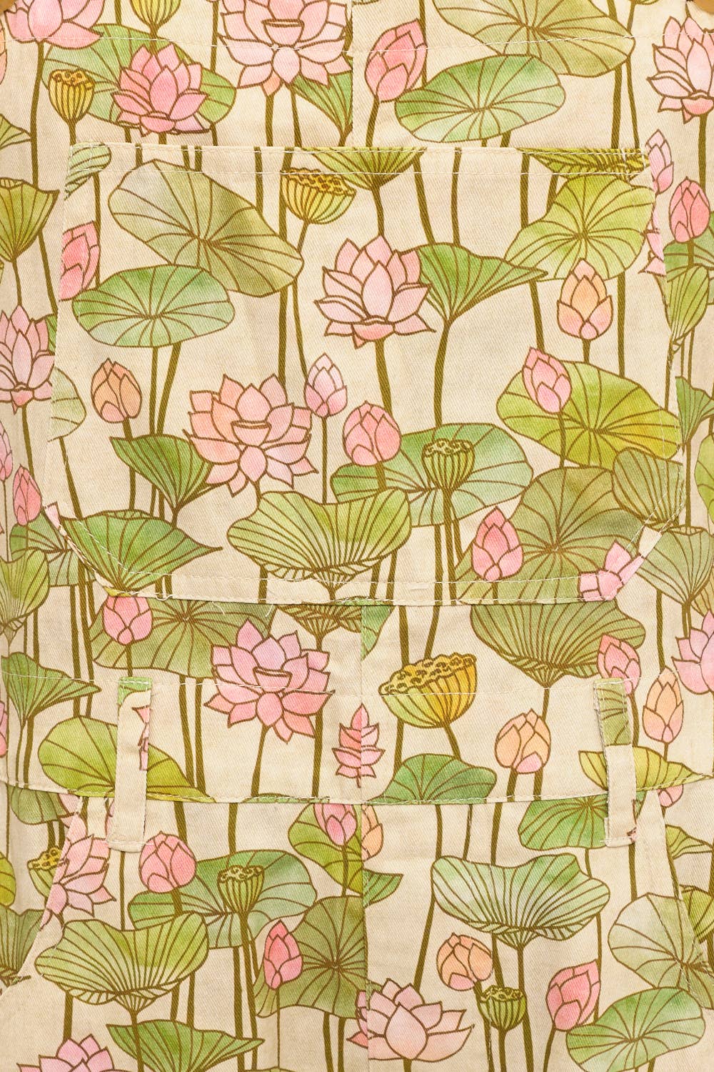 LOTUS FLOWER AND LILY PADS PRINT SHORTALLS