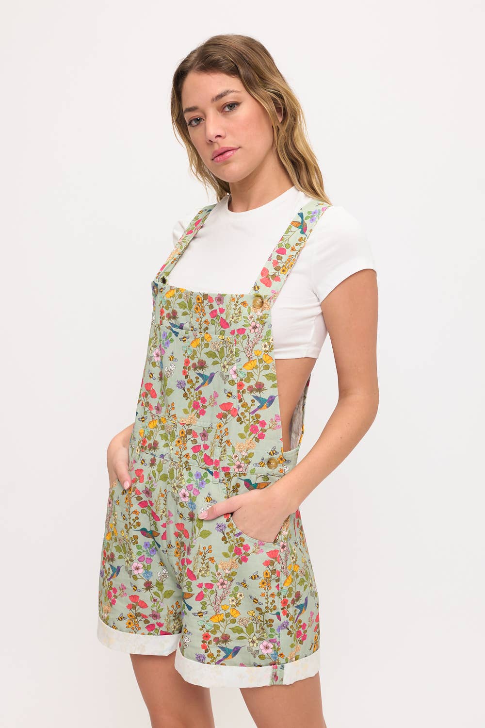 HUMMINGBIRD PRINT SHORTALLS
