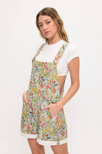 HUMMINGBIRD PRINT SHORTALLS
