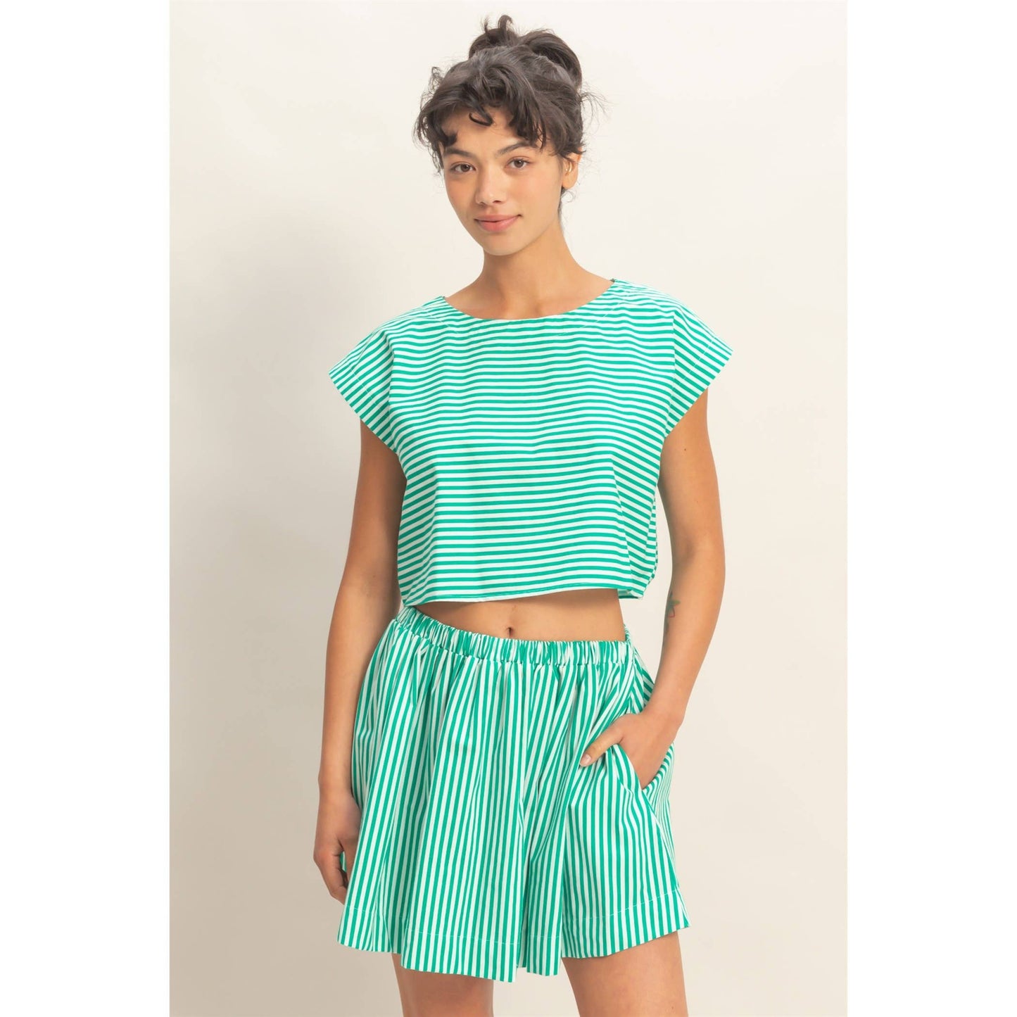 Striped Dolman Sleeve Top & Skirt Set